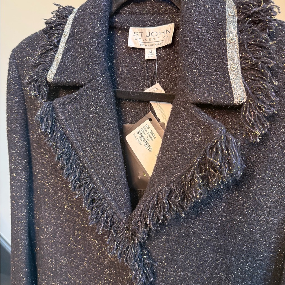 NWT St. John “Black Shimmer” Fringe Blazer, Size 12, $1295 MSRP - Picture 3 of 10